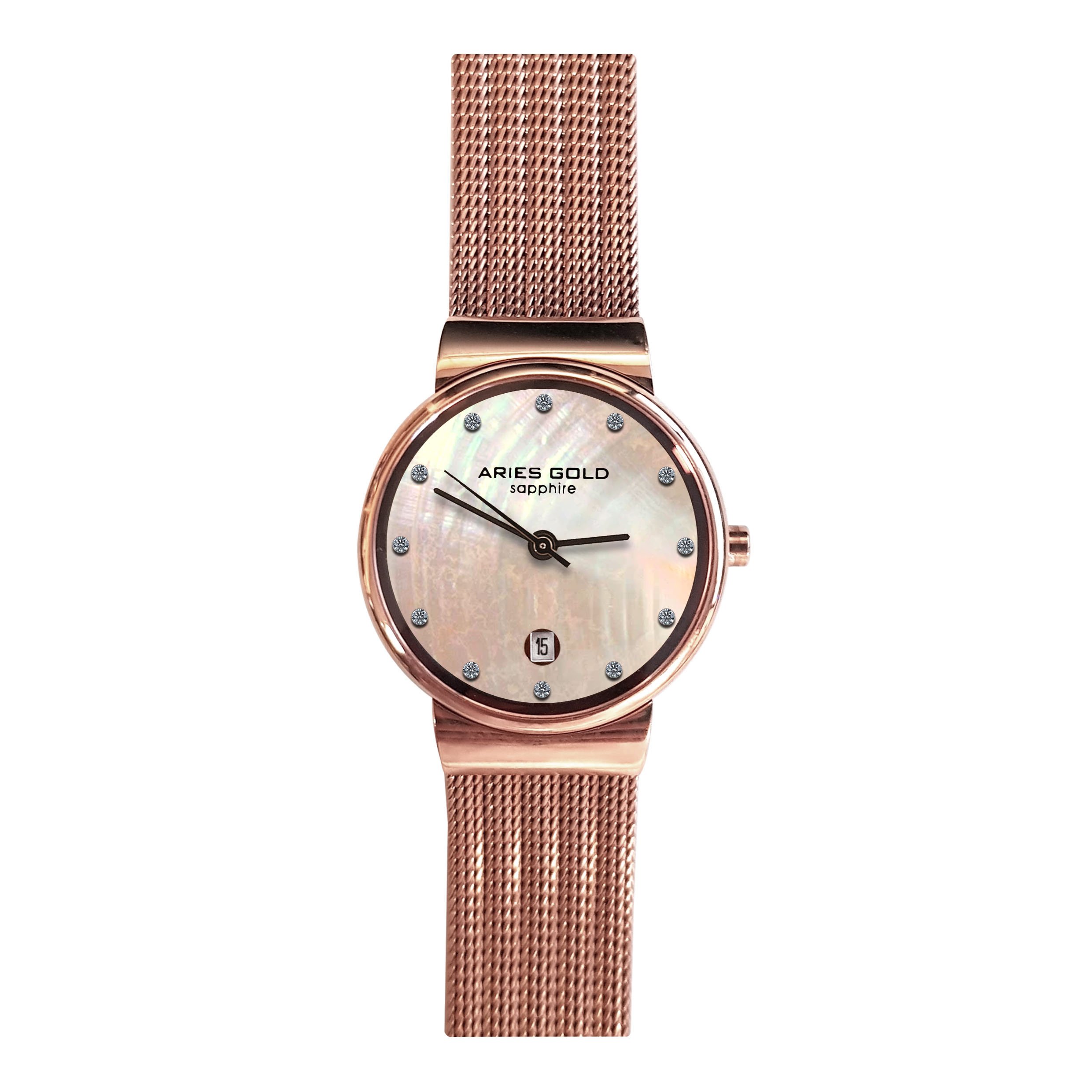 ARIES GOLD ENCHANT CAMILLE ROSE GOLD STAINLESS STEEL L 5002 RG-MOP MESH STRAP WOMEN'S WATCH